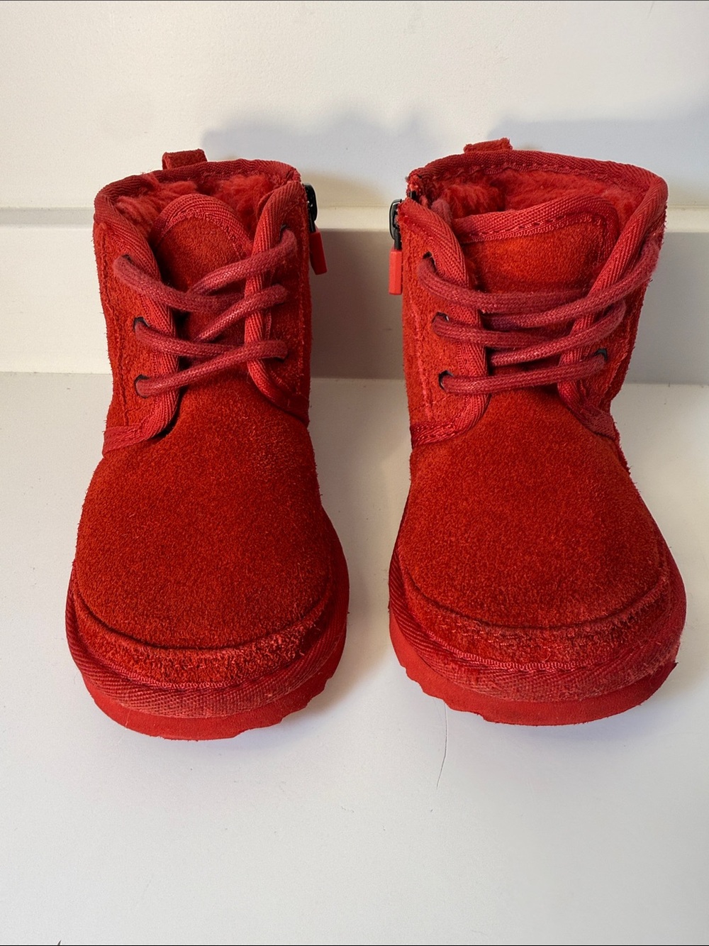 UGG Red Suede Toddler/Kids Neumel Ankle Boots with Plush Lining - Size 10